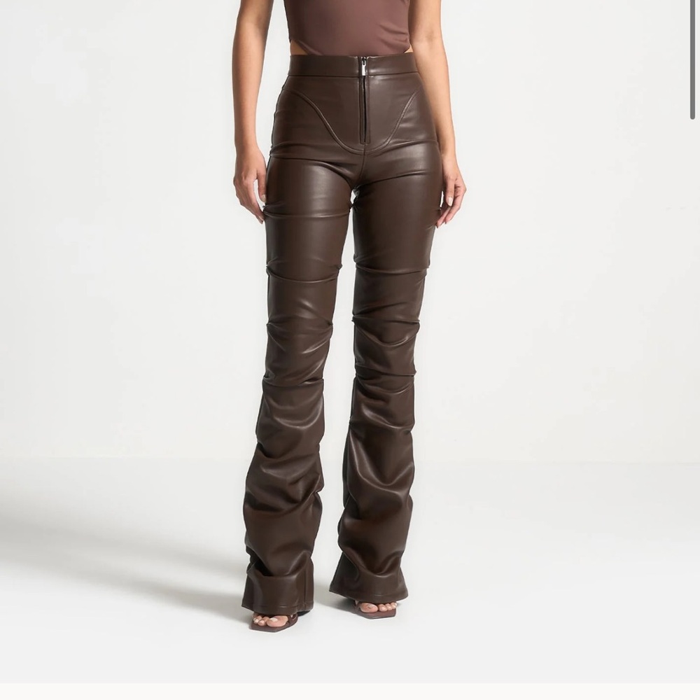 New Tacked Leather‎ Flared Trousers - Brown - Picture 2 of 8